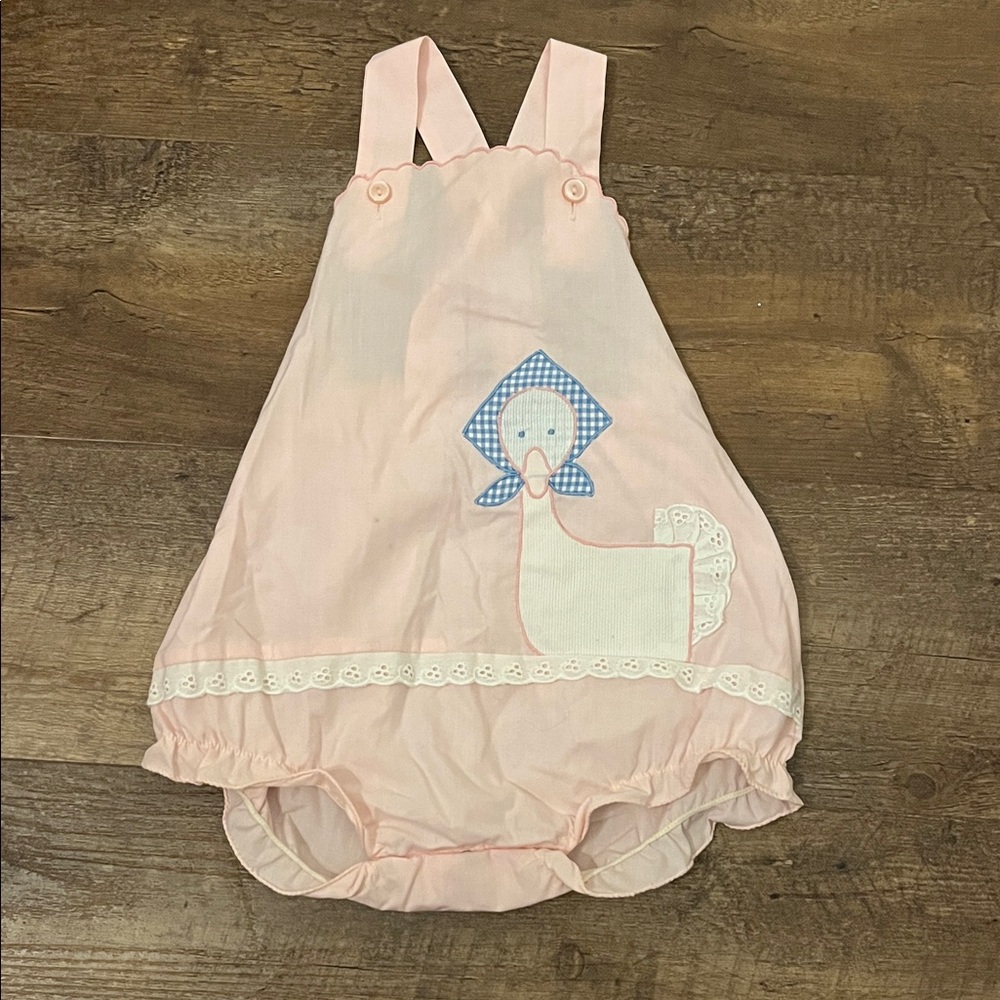 Pink Baby Bubble Romper with Duck Applique